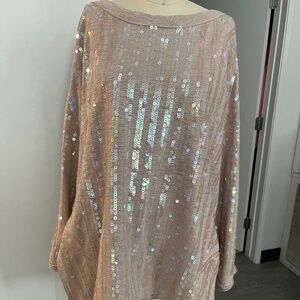 Free People sequins opalescent evening cotton tunic gorgeous pink